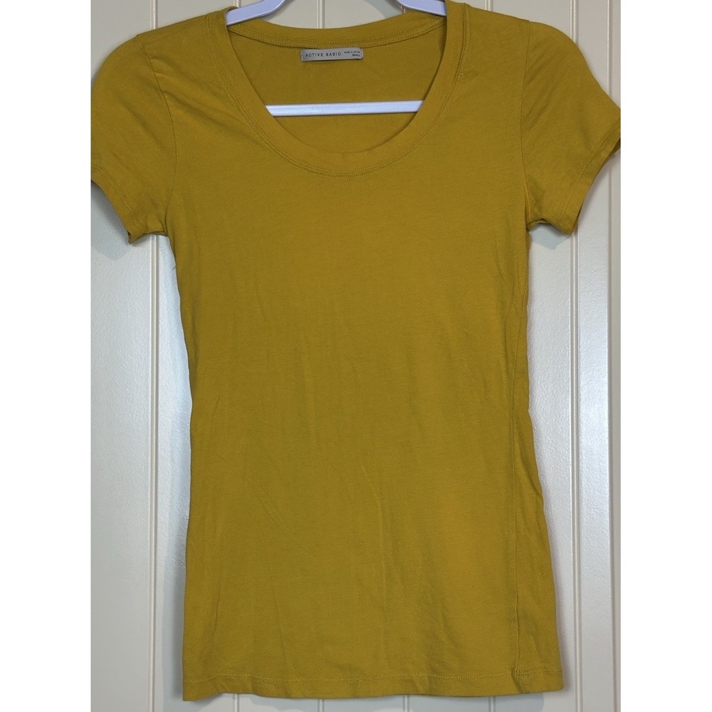 Womens Short Sleeve T-Shirt Round Neck Stretch Cotton Slim Fit‎ Top Sz S Y2K 90s